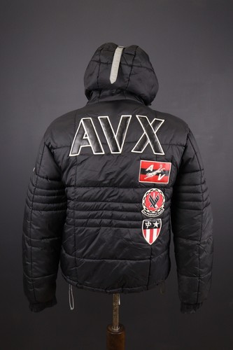 AVIREX Black Full Zip Hooded Patched Quilted Puffer Jacket Size L - Picture 10 of 19