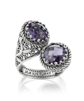 925 Sterling Silver Women's Bypass Ring with Amethyst Gemstone - Perfect Gift