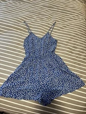 h&m blue and white romper xs