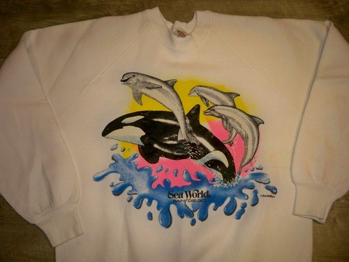 Vtg Shamu Sea World Jumper Whale Dolphins Ocean Sweatshirt Pullover Crewneck LG
