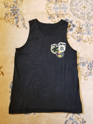 Vtg Stussy Surfman Tank Top Mens Size M Front Back logo Rasta Jah 