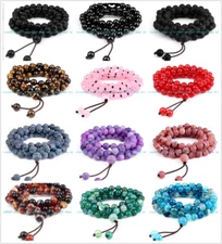 Round Natural Gemstone 108 Prayer Beads Tibet Buddhist Mala Necklace Meditation