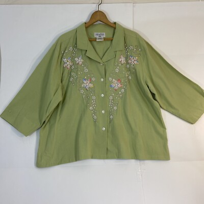 Carolina  Colours jacket Top Size 24 Light Green Bejeweled With Pearls Sequins