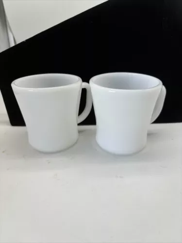 Federal Milk Glass White Coffee Mugs Cups USA D-Handle 3.35x3.5” Lot Of 2