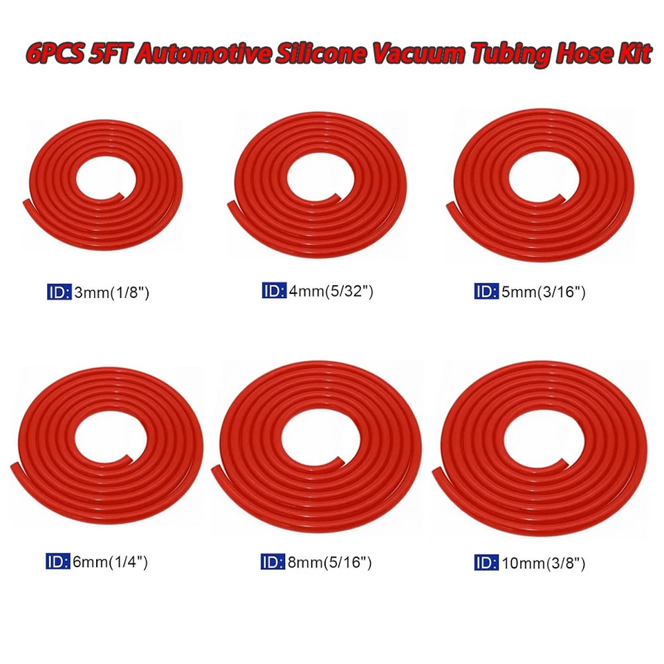 Kit de línea de manguera de vacío de silicona roja universal para automóvil de 6 piezas 1,5 M 3 4 6 8 10 mm ID Foto 4 de 4