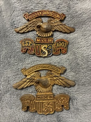 Harley Davidson Metal Emblem Eagle & Made In USA EST. 1903 Graphics Lot of 2  