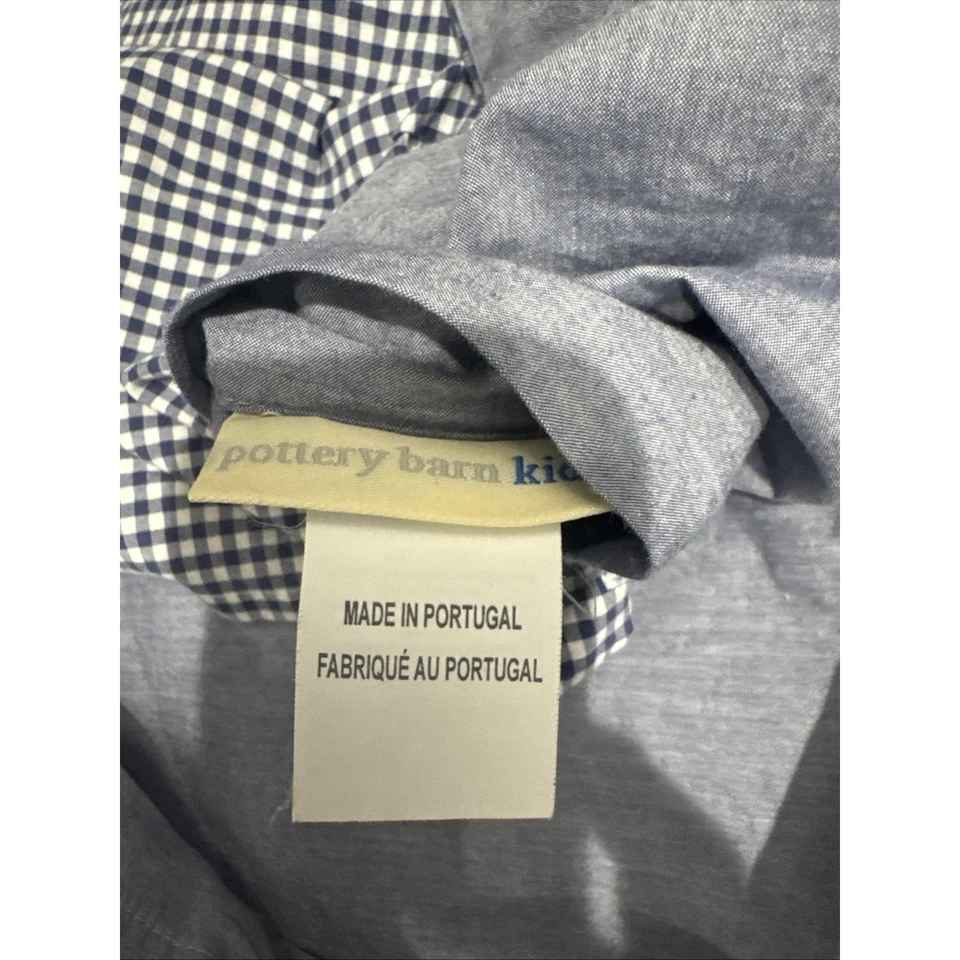 Funda nórdica Pottery Barn Kids azul y blanca de algodón a cuadros de guinga. Reversible Foto 4 de 4
