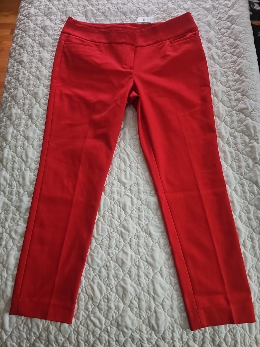 red skinny dress pants Solid Red Slim-Fit Pants 44W / Red