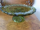 HTF!Vintage Anchor Hocking Fairfield Avocado Green Pedestal,Footed Cake Plate !!
