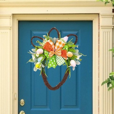 Easter Egg Wreath Wall Hanging Ornament with Bow Easter Decoration Spring Wreath