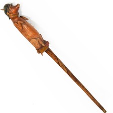 World War I Trench Art Carved Wallking Stick Cane of Sculpture Pig Soldier