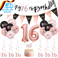 16. Geburtstag MäDchen Deko – Schwarze Rosegold Geburtstagdeko Set Mit Banner 16