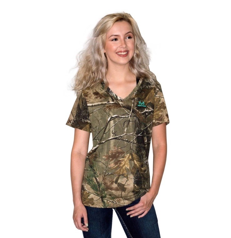 Realtree Multicolor Camouflage V-Neck Short Sleeve Cotton T-Shirt Women’s M