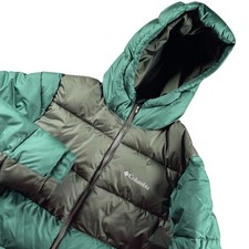 Columbia Kids L 14/16 Omni-Heat Puffer Jacket Green Colorblock Hooded Warm Snow