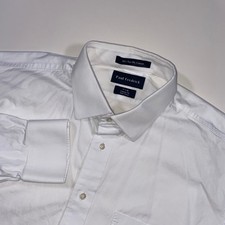 Paul Fredrick Mens White 80s Two Ply Cotton Classic Fit Dress Shirt 17 x 36