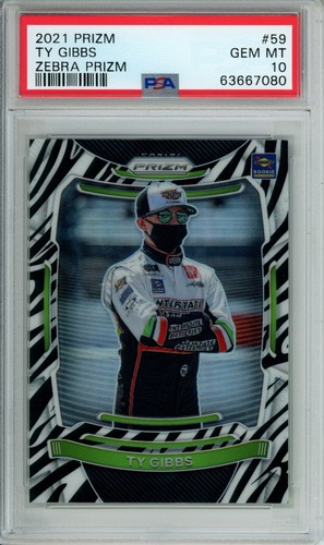 PSA 10 2021 Panini Prizm Racing #59 Ty Gibbs Zebra Gem Mint Rookie NASCAR SSP RC