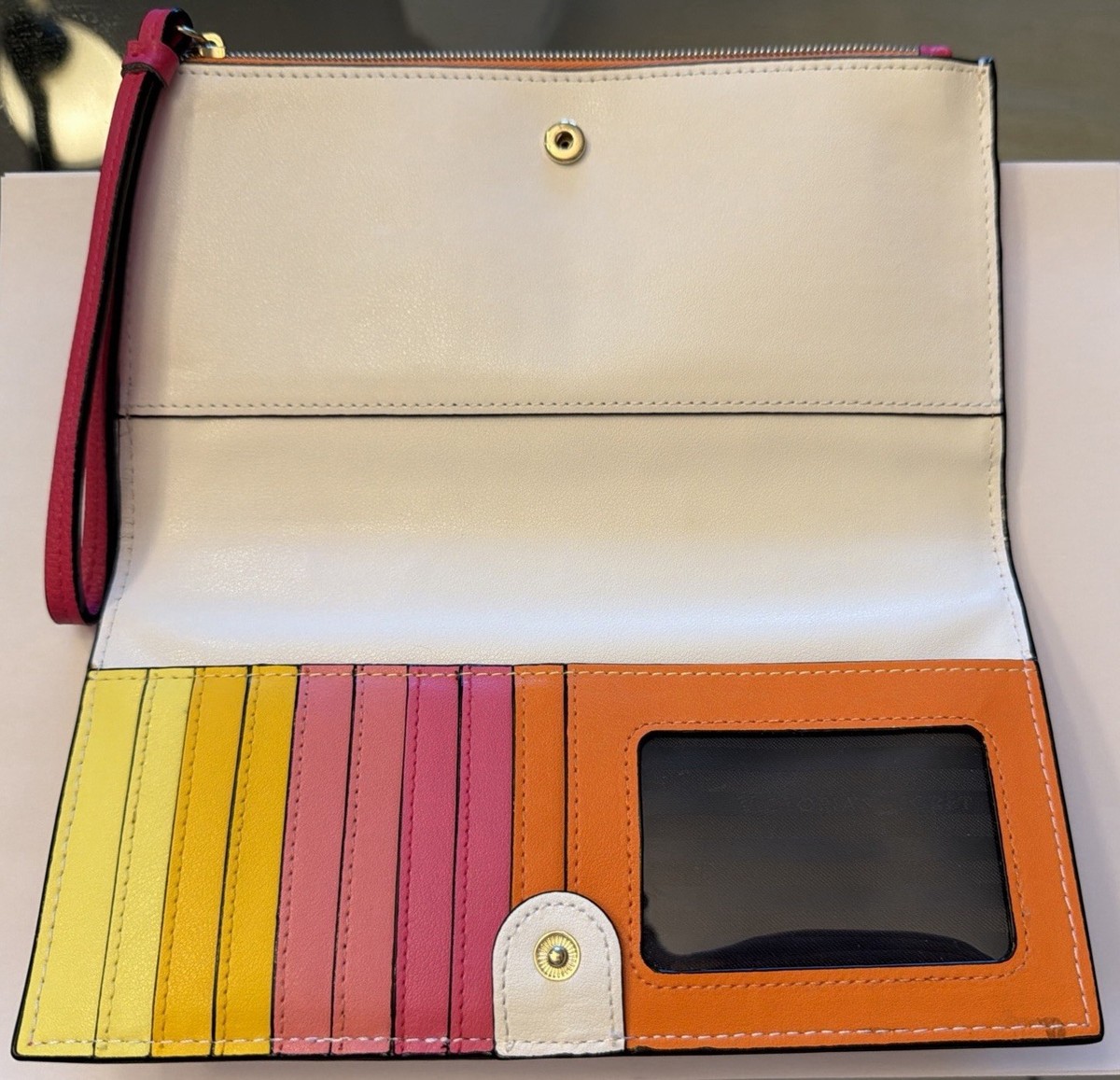 Victoria's Secret VS Hot Pink Wristlet Wallet- Rainbow Interior