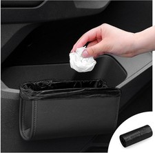 Car Trash Can, Leather Car Trash Bin Door Organizer with a Roll of Garbage Bag,