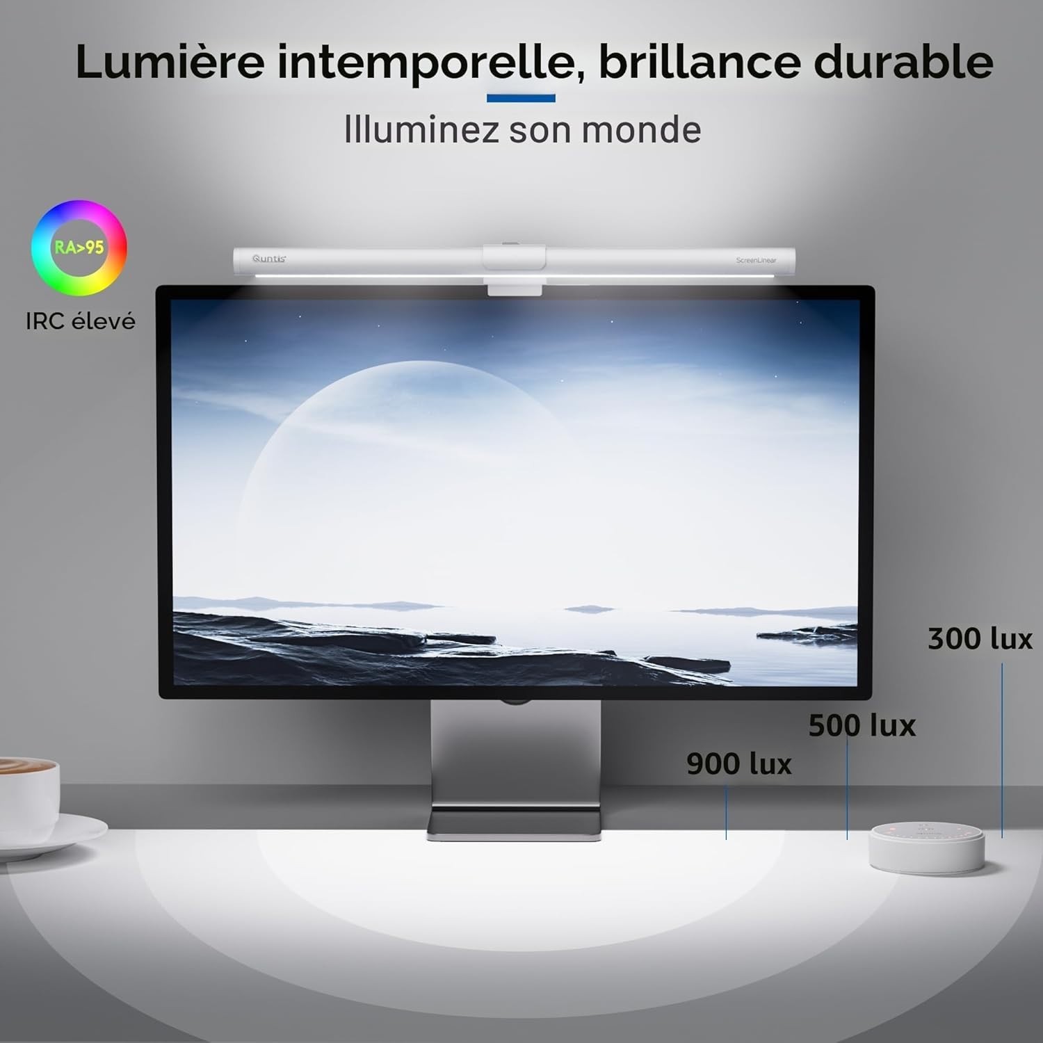 Lampe écran PC blanche 40cm à intensité réglable et télécommande sans fil USB - 4