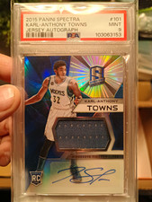 Panini Spectra 2015-16 Karl-Anthony Towns RC Auto Jersey Prizms #101 PSA 9