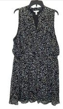 Nine West Fit & Flare Dress XL Black Multicolor Tie Waist Sleeveless