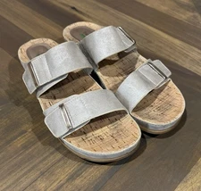 BARETRAPS Cherilyn memory foam  Slip On Buckle Cork Silver sandals size US 8.5M