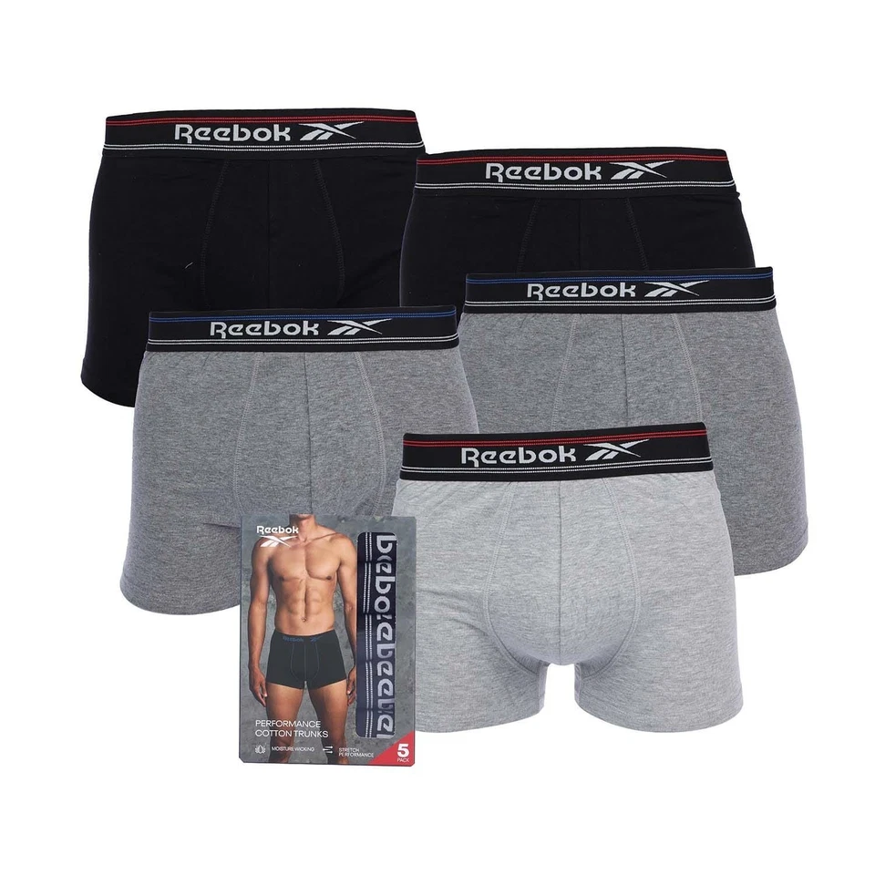 Men's Reebok 5 Pack of Sports Trunks in Black
