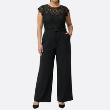 Eliza J Lace Bodice Wide Leg Jumpsuit Black 12 L 0X Elegant Party Night Out