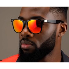 Mens Black Frame Polarized Sunglasses Red Mirror Lens UV400 Street Wear Lentes