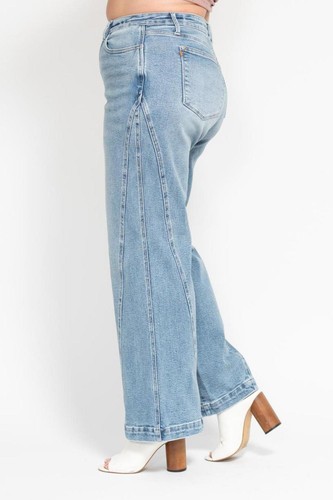Judy Blue High Waist Side Seam Insert Detail Retro Wide Leg Denim Jeans 88766 - 第 10/26 張圖片