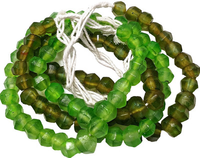 Beads, 2 Recycled Glass Strands, 2 Rare Green Shades, Smoothed Facets, 7 - 8 mm