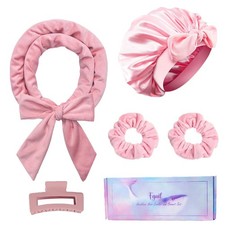 Fgail Heatless Hair Curler and Double Layer Satin Bonnet Set for Overnight Cu...