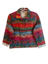 Chico’s Womens 1 / M Denim Blazer Jacket Hippie Western Metal Buttons Cotton