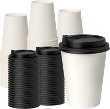 50 pack Disposable Coffee Cups with Lids 12 oz, Hot Paper Cups with Lids, To G