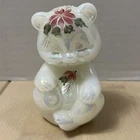 Vintage Fenton Iridescent Glass Bear w/ Hand Painted Flowers Signed 3.5” H