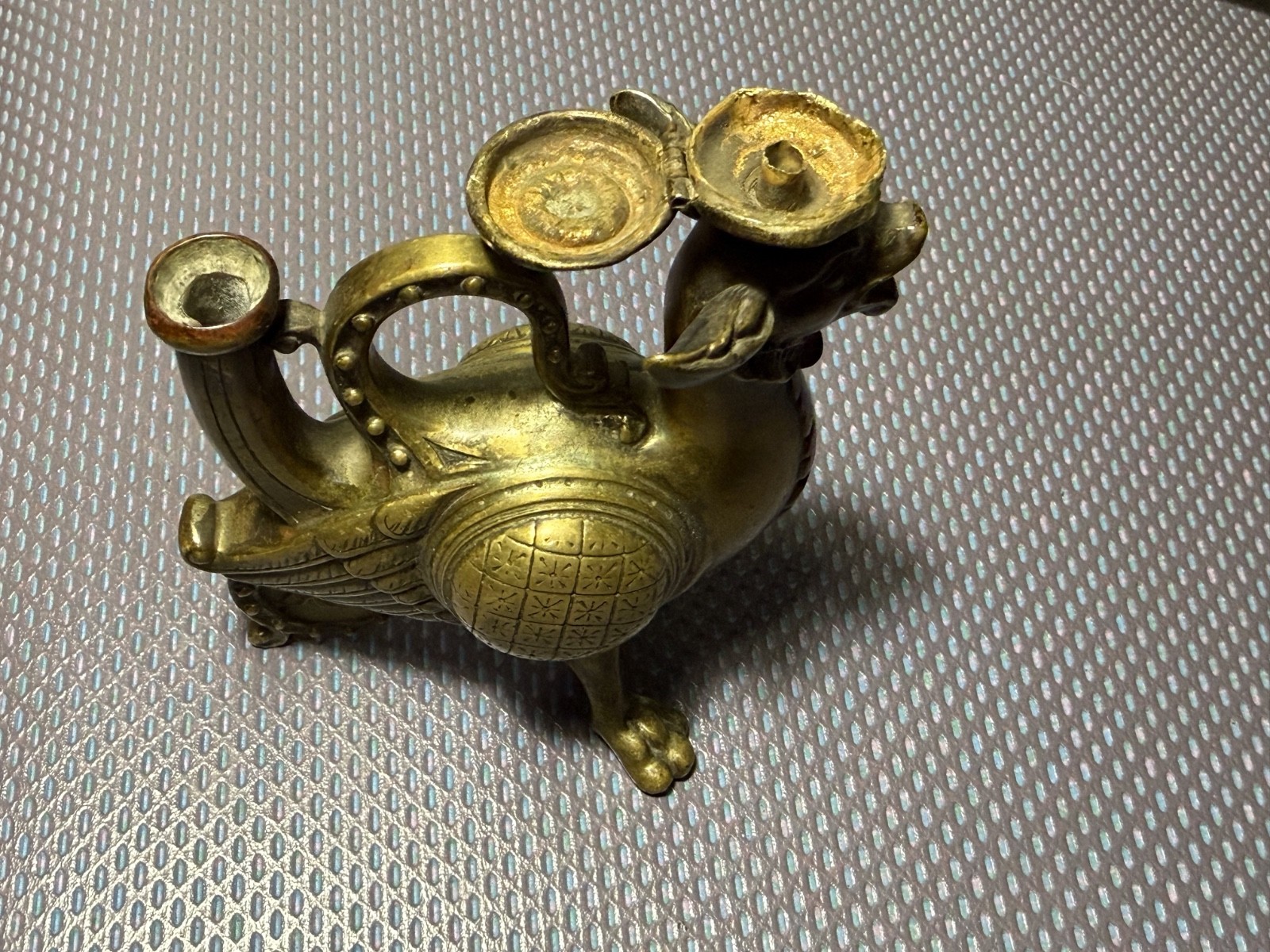 Antique Phoenix-Griffin Aquamanile Oil Lamp Brass Germany Incense Burner