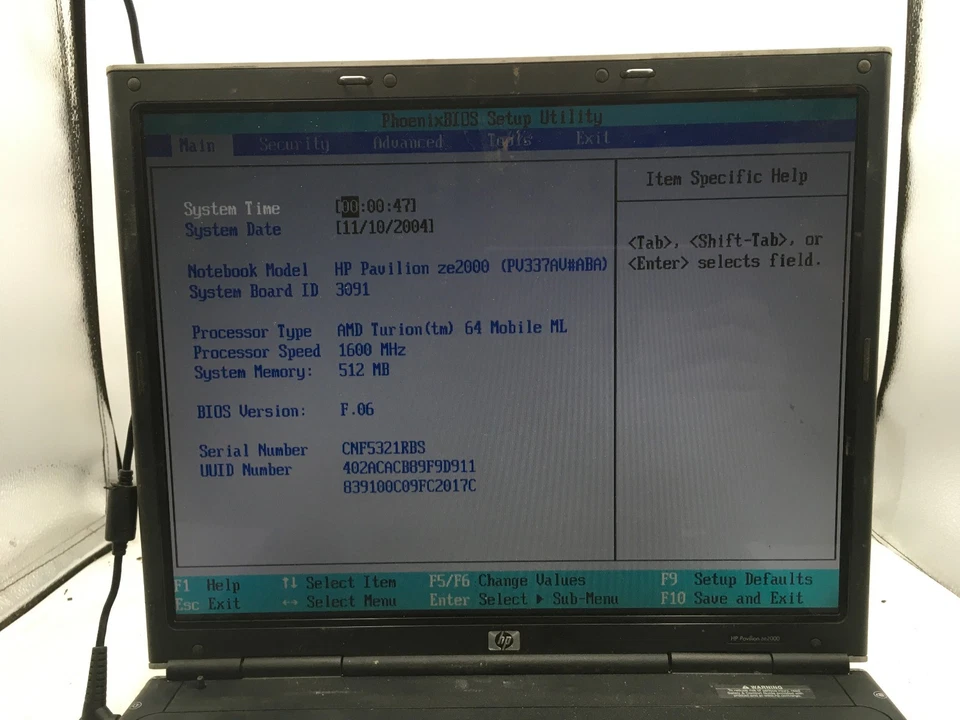 HP PAVILION ZE2000 - BOOTS TO BIOS - AMD TURION 64 - 512MB RAM - READ DESC - BB - Image 2 of 4
