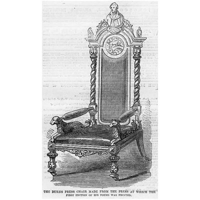 Stuhl aus der Presse, die erstmals Robert Burns Gedichte druckte - alter Druck 1859