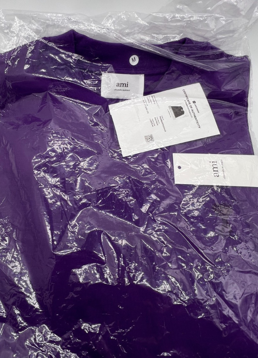 AMI Paris Ami de Coeur Organic Cotton T-Shirt Purple Size M NWT COA View 5