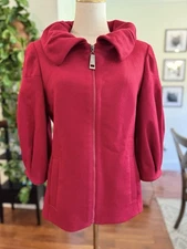 Sz M Lambswool Cashmere Red 3/4 Elbow Sleeves Puff Collar Swing Coat Cropped