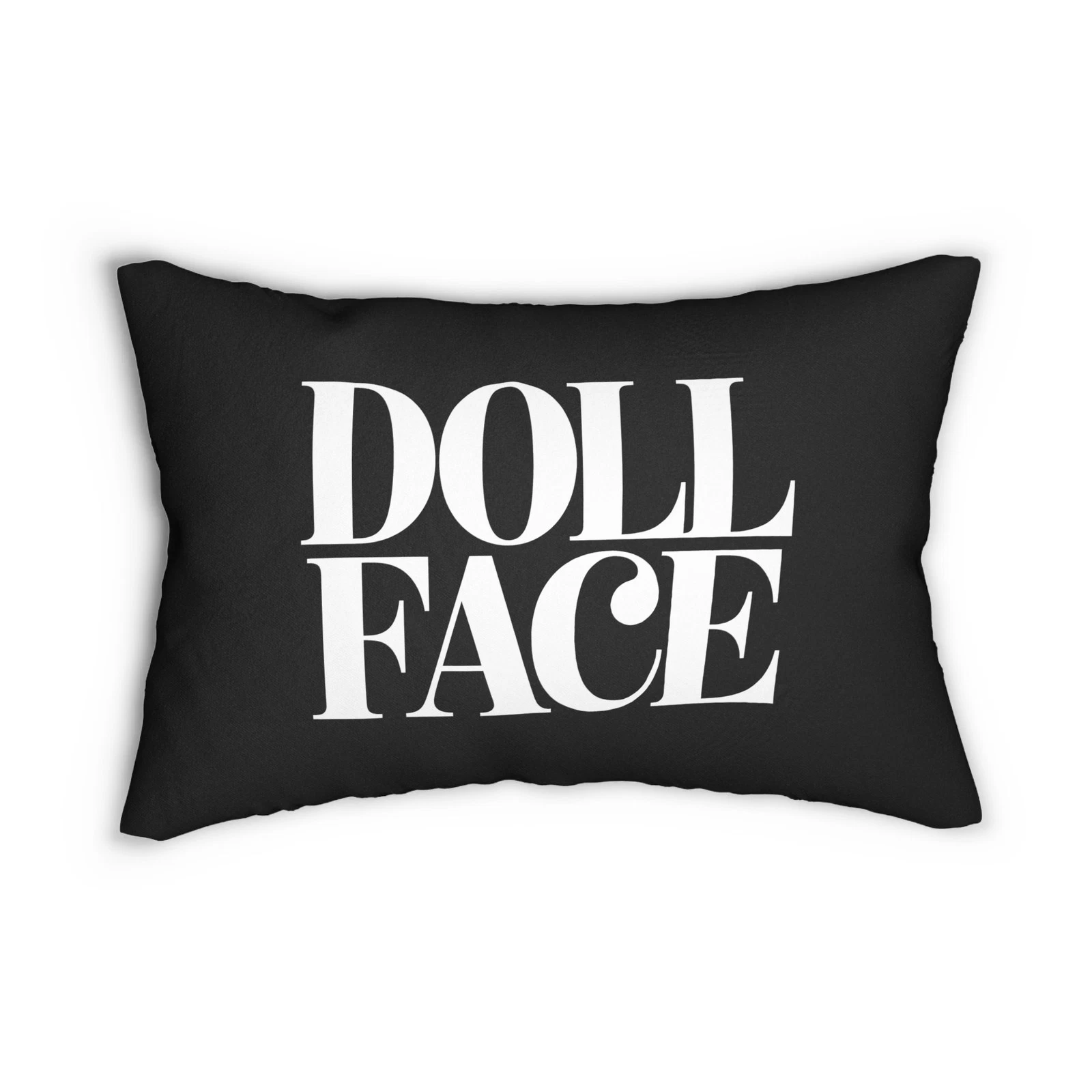 DOLL FACE Lumbar Pillow | Black Typography Throw Pillow