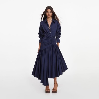 self portrait MIDI DRESS COTTON ASYMMETRIC Size US 0 UK 4 NAVY $650