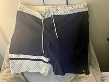 BYLT Coastal Board Shorts Men’s L Blue Polka Dot Bathing Suit Stretch Beach