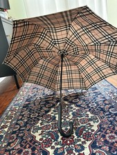 Burberry Beige Nova Check Golf Umbrella w/ Strap, Designer Plaid Pattern