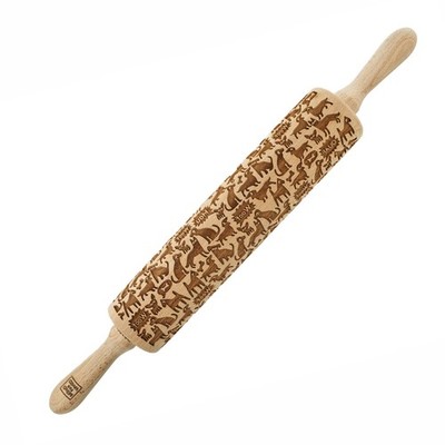 MoodForWood Nudelholz aus Holz, graviert, 43 cm mit Griffen, perfekt zum Backen