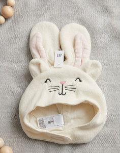 Gap Baby Micro Fleece White Bunny Hat & Mittens Set Size 6-12 M Baby Shower NWT