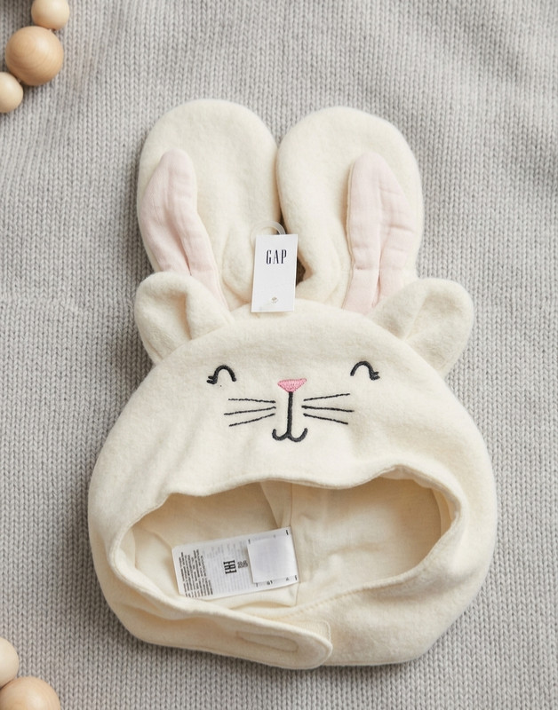 Gap Baby Micro Fleece White Bunny Hat & Mittens Set Size 6-12 M Baby Shower NWT