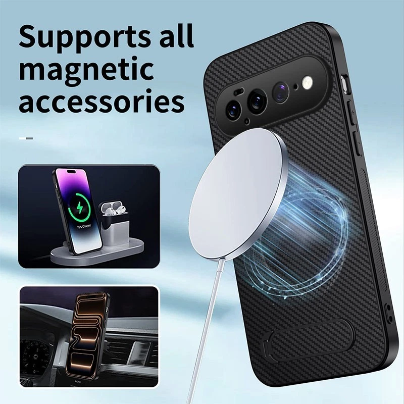 For Google Pixel 10a 9a 8a 11 10 9 8 Pro XL Carbon Fiber Skin Magnetic StandCase - Picture 7 of 25