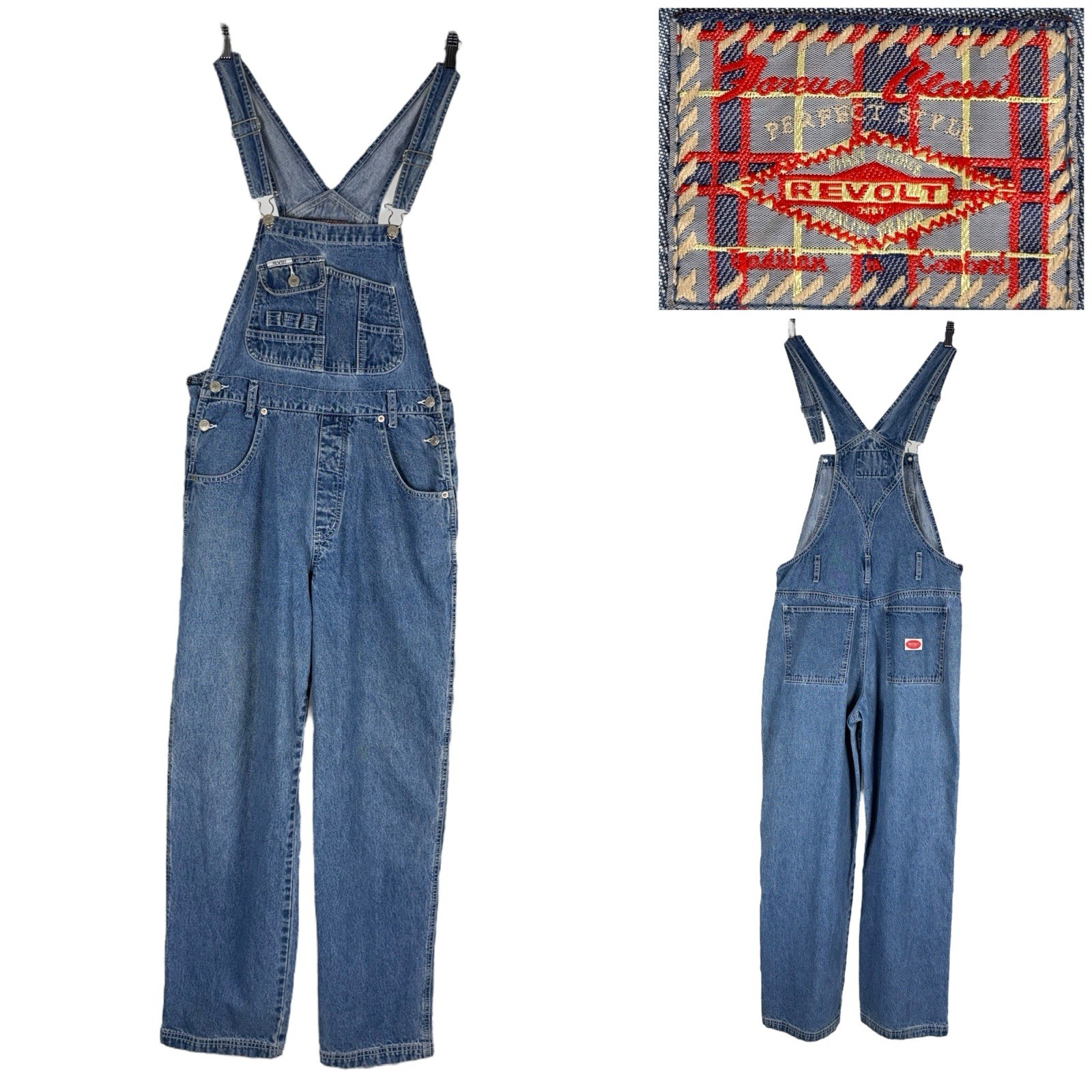 Revolt Damen Latzhose Medium Denim Blau Vintage 90er Relaxed 100% Baumwolle