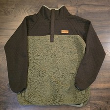 SIMPLY SOUTHERN Quilted Sherpa Snap Pullover Sweatshirt M Olive Green Brown